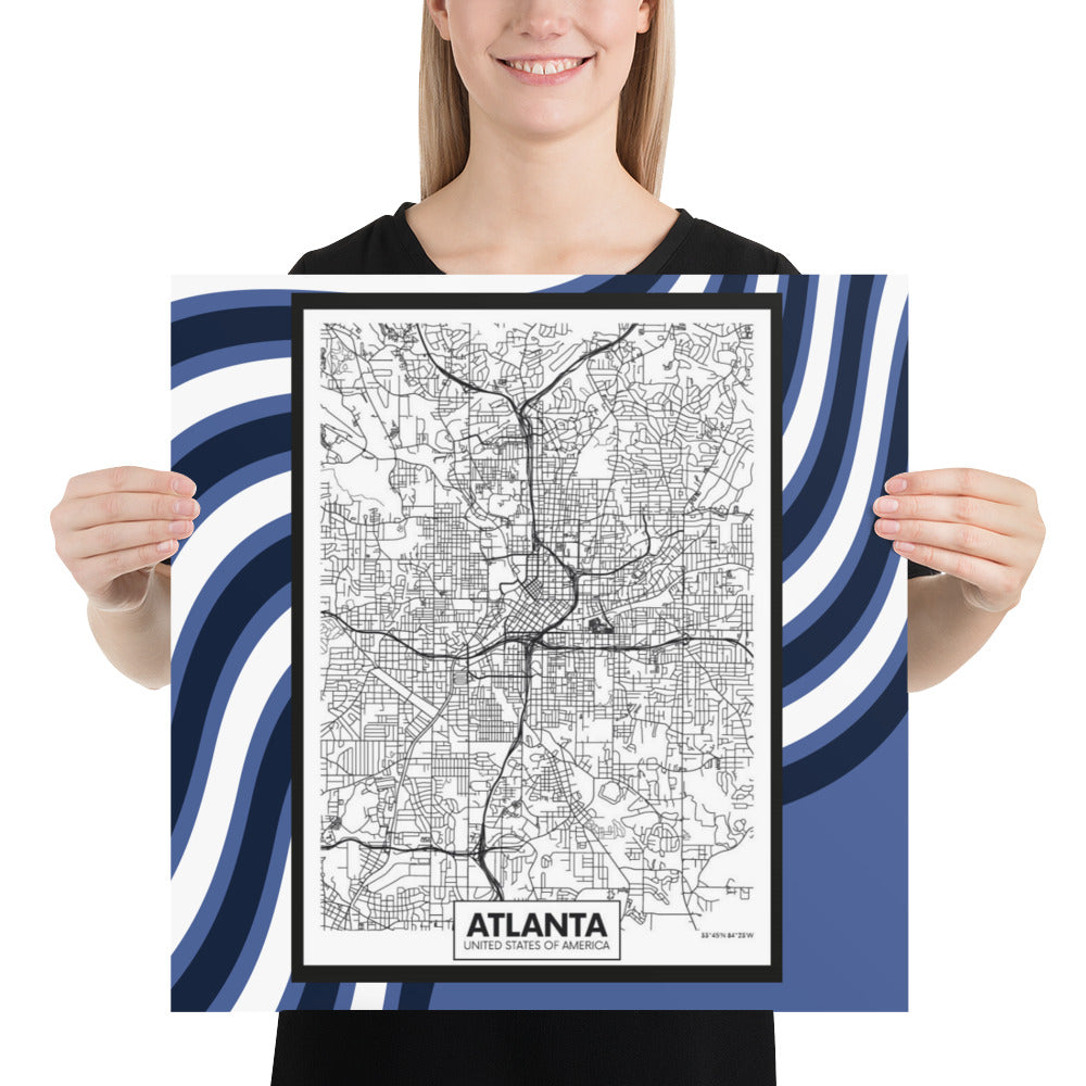 Welcome to Atlanta Poster - Blue, Black & White Background