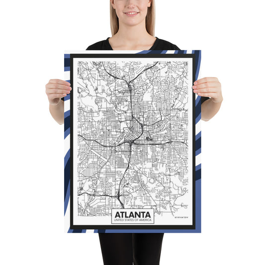 Welcome to Atlanta Poster - Blue, Black & White Background