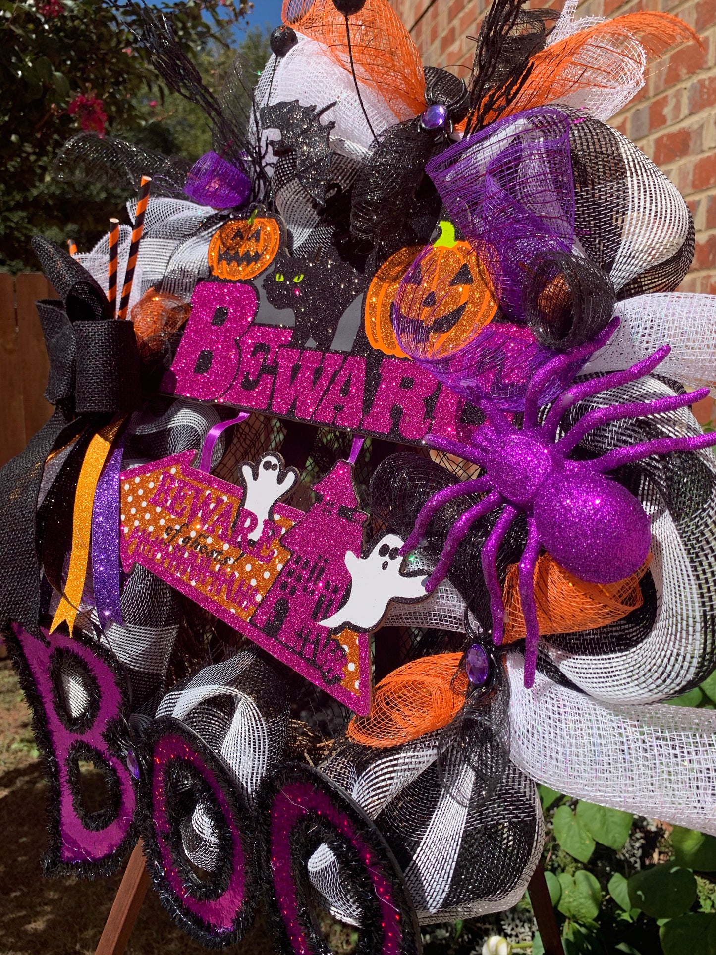 Halloween Beware of Ghost Wreath 18”
