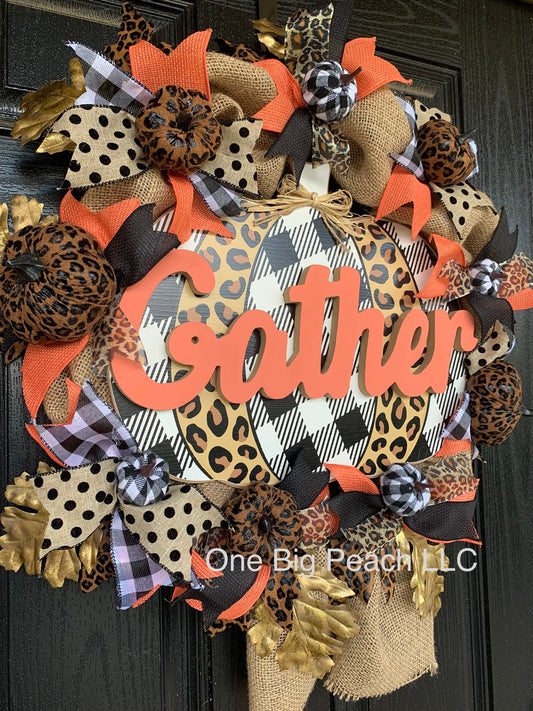 “Gather” Pumpkin Door Wreath 20”