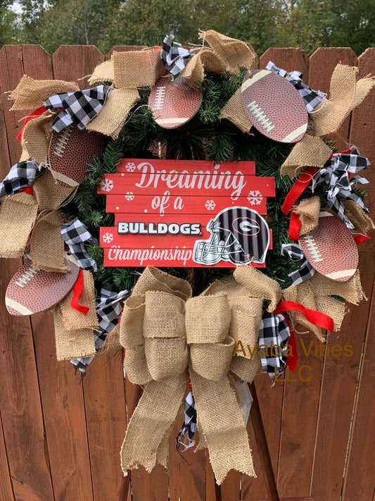 GA Bulldog Christmas Wreath 24” (Pre-Lit)