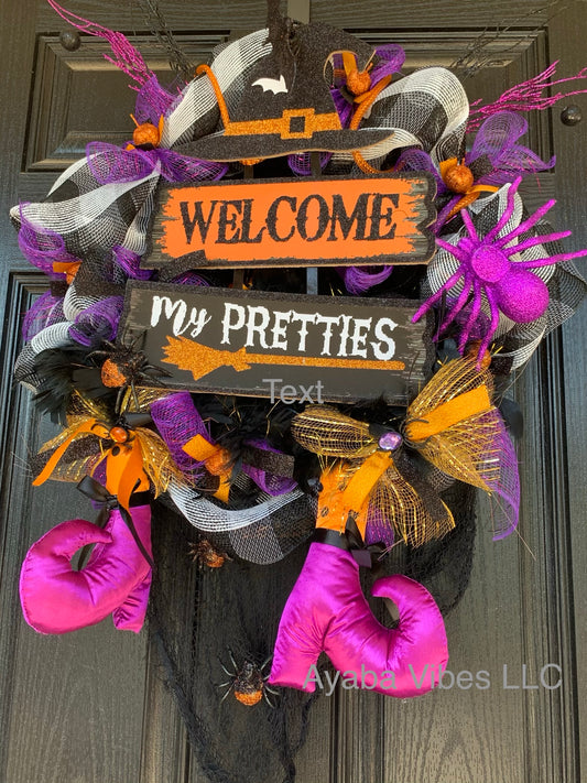 Halloween Welcome My Pretties Witch Wreath